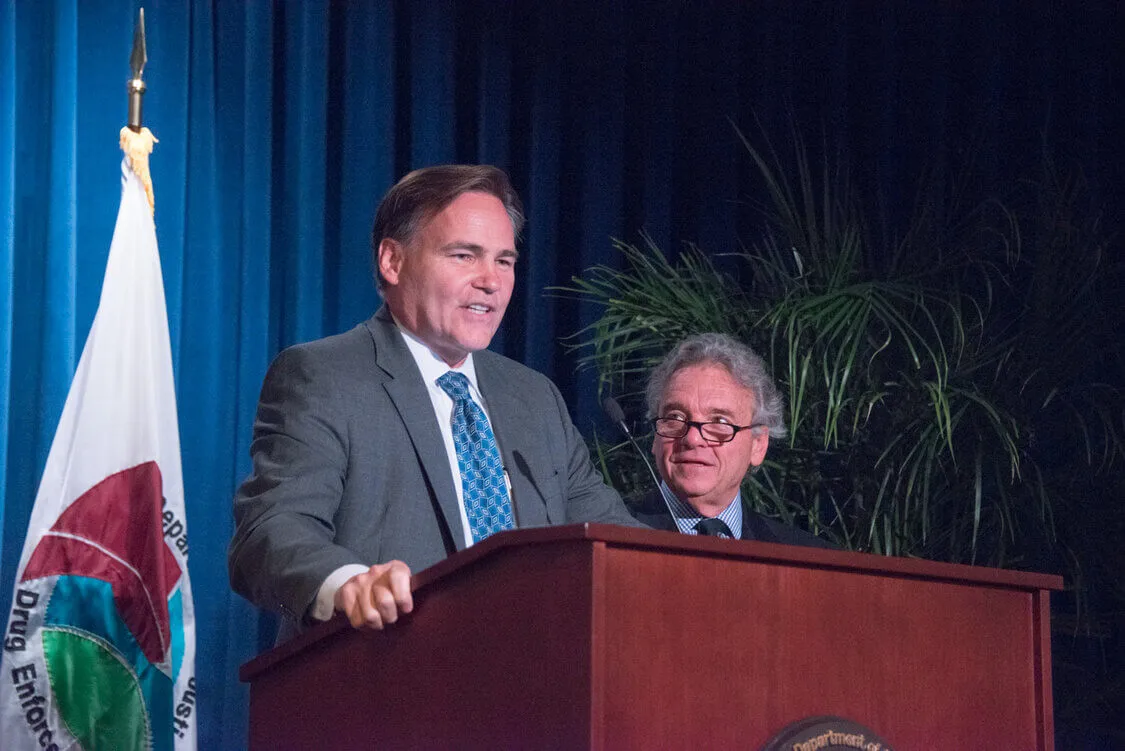 30 Year of Service Award to the DEA Presented to Dr Gold by Tom Harrigan , DEA